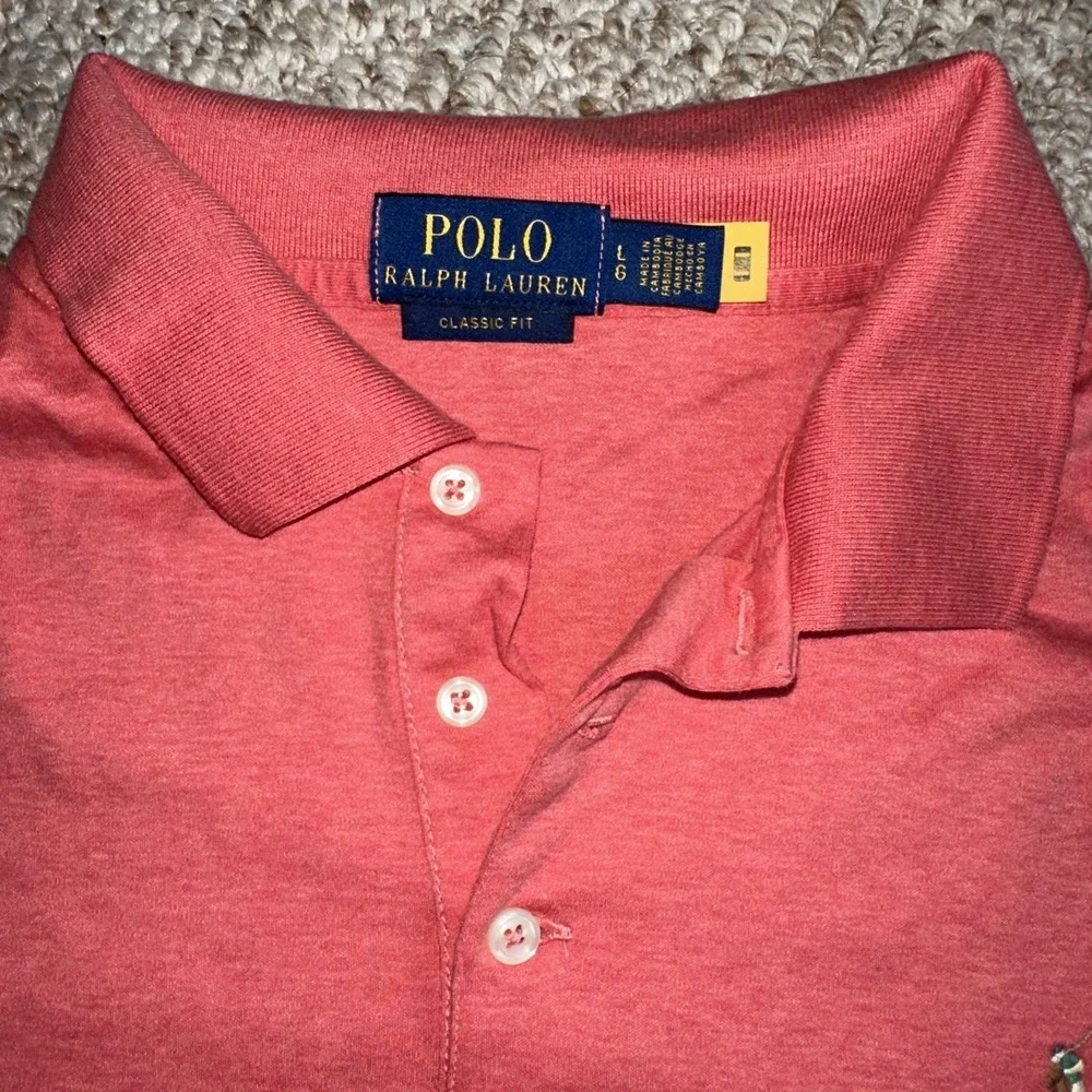 Mens Polo Ralph Lauren Classic Fit Polo Short Sleeve Sz Large Coral EUC COTTON